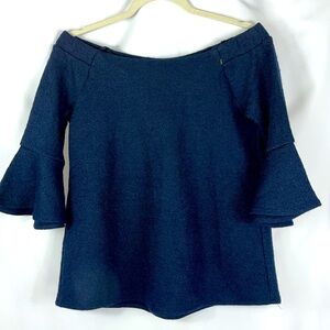 NWT Banana Republic navy off shoulder bell sleeve wool top Sz XS